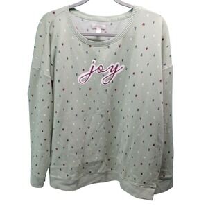 Lauren Conrad Joy Christmas Tree Print Sweatshirt Pullover Mint Green XXL